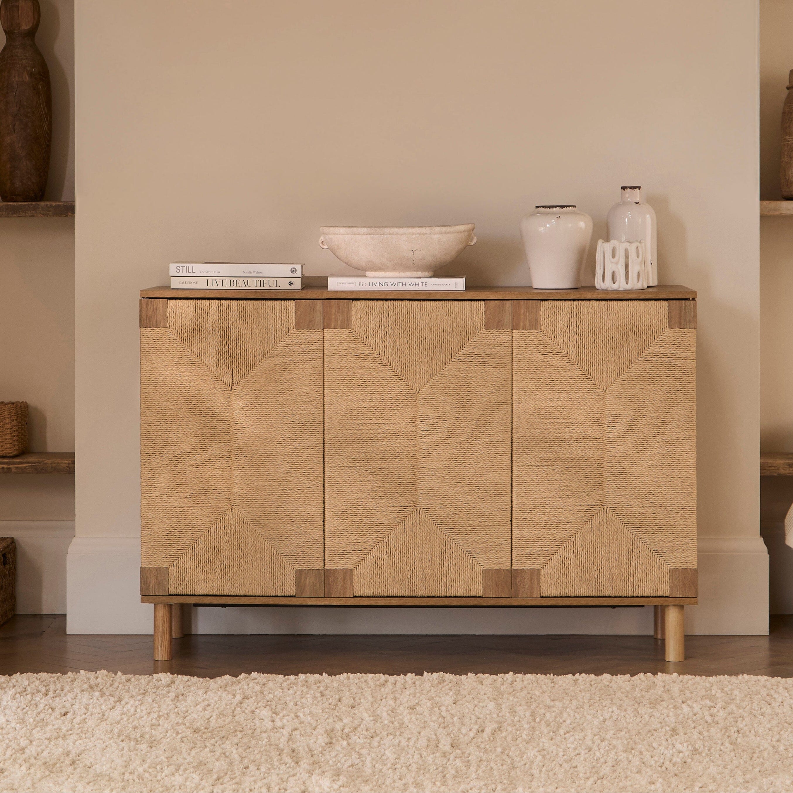 Paloma Natural Weave 3 Door Large Sideboard Natural Oak - Laura James