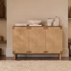 Paloma Natural Weave 3 Door Large Sideboard Natural Oak - Laura James