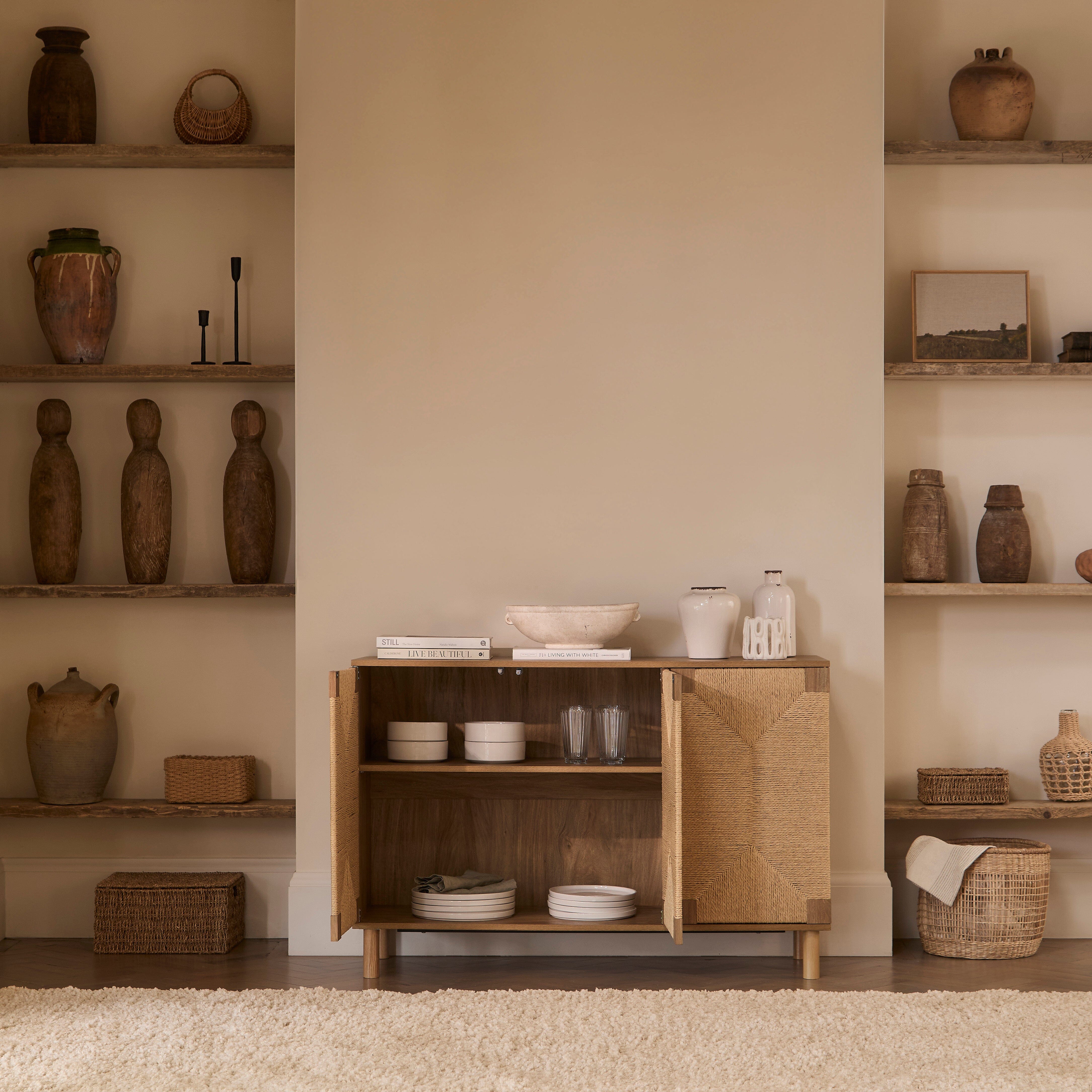 Paloma Natural Weave 3 Door Large Sideboard Natural Oak - Laura James