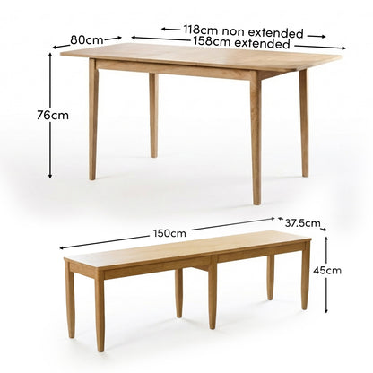Paul 118-158cm Extending Dining Table with 2 Tilly 150cm Whitewash Oak Benches - Laura James