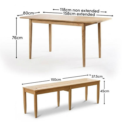 Paul 118-158cm Extending Dining Table with 2 Tilly 150cm Whitewash Oak Benches & Paper Cord - Laura James