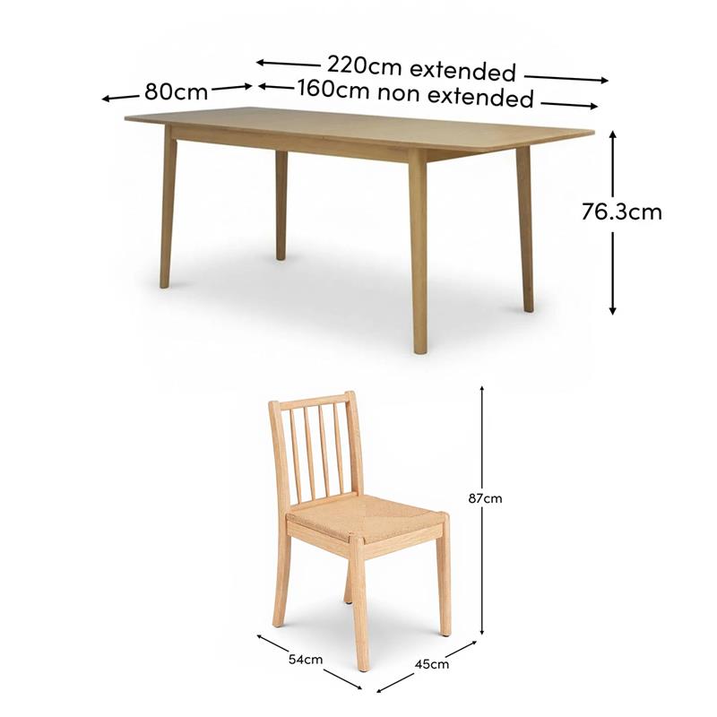 Paul 160-220cm Whitewash Oak Extending Dining Table Set - 4 Seater - Tilly Wood String Dining Chairs - Laura James