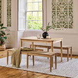 Paul 118-158cm Extending Dining Table with 2 Tilly 150cm Whitewash Oak Benches & Paper Cord - Laura James