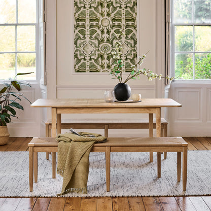 Paul 118-158cm Extending Dining Table with 2 Tilly 150cm Whitewash Oak Benches & Paper Cord - Laura James