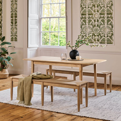 Paul 118-158cm Extending Dining Table with 2 Tilly 150cm Whitewash Oak Benches & Paper Cord - Laura James