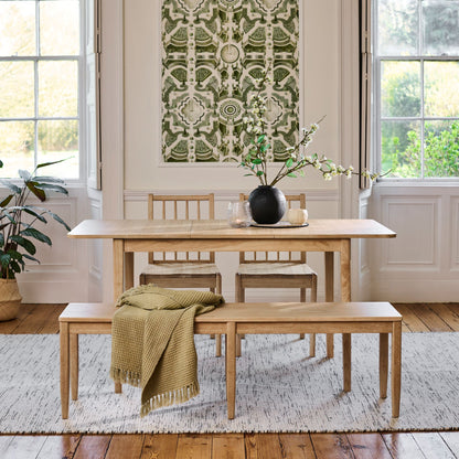 Paul 118-158cm Extending Dining Table & Tilly 150cm Wooden Bench with 2 Tilly 150cm Whitewash Oak Chairs - Laura James