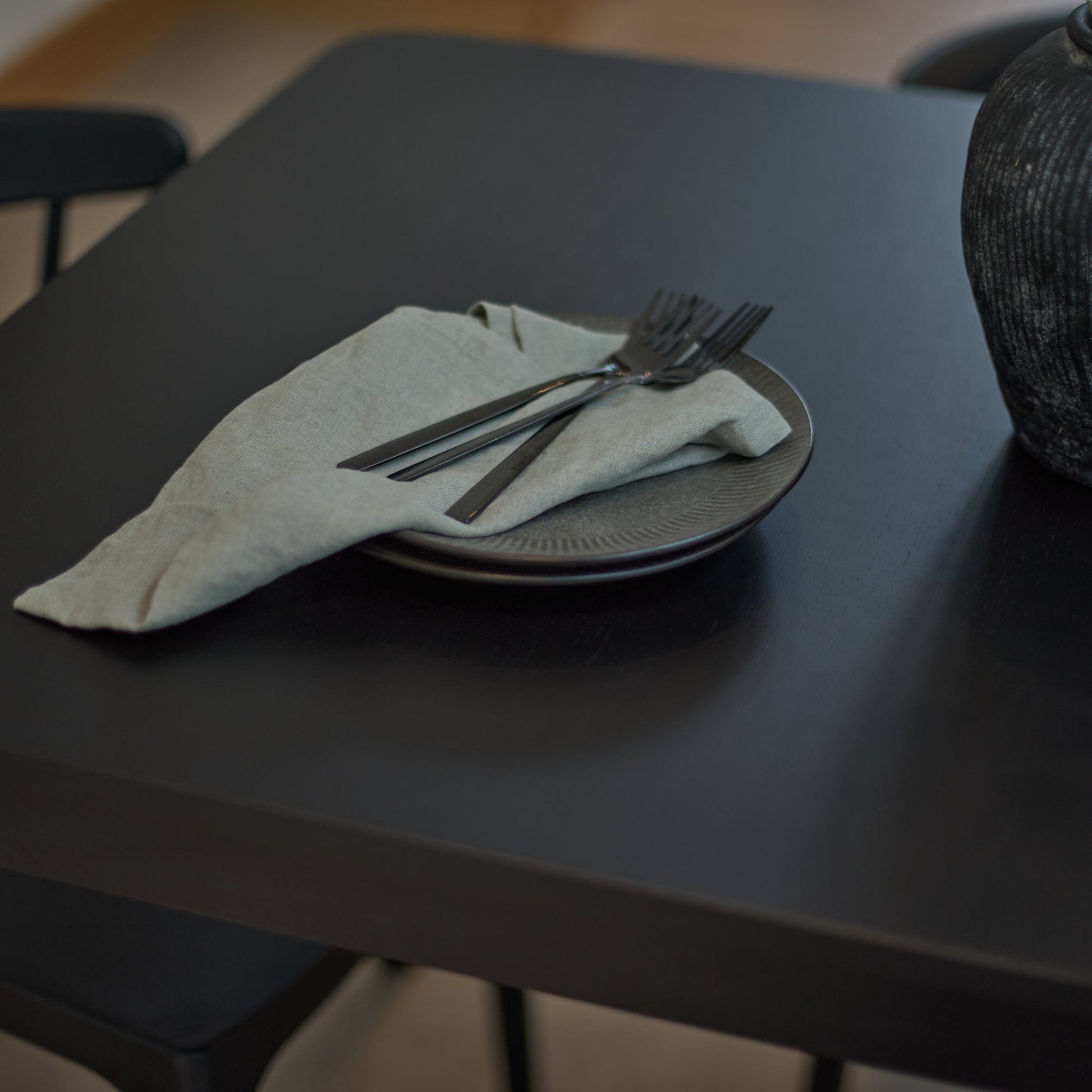 Paul Large Black Oak Extending Dining Table Set - 4 Seater - Agatha Black Dining Chairs - Laura James