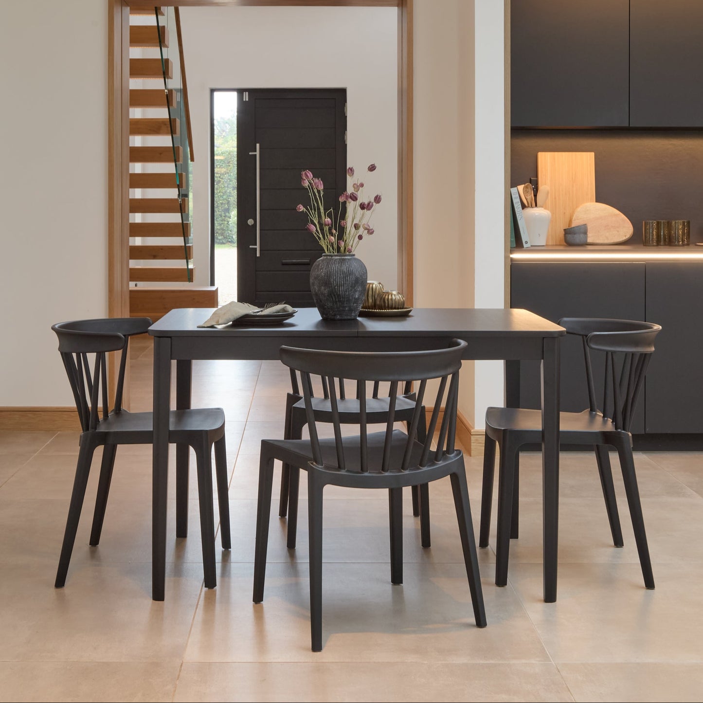 Paul Large Black Oak Extending Dining Table Set - 4 Seater - Agatha Black Dining Chairs - Laura James