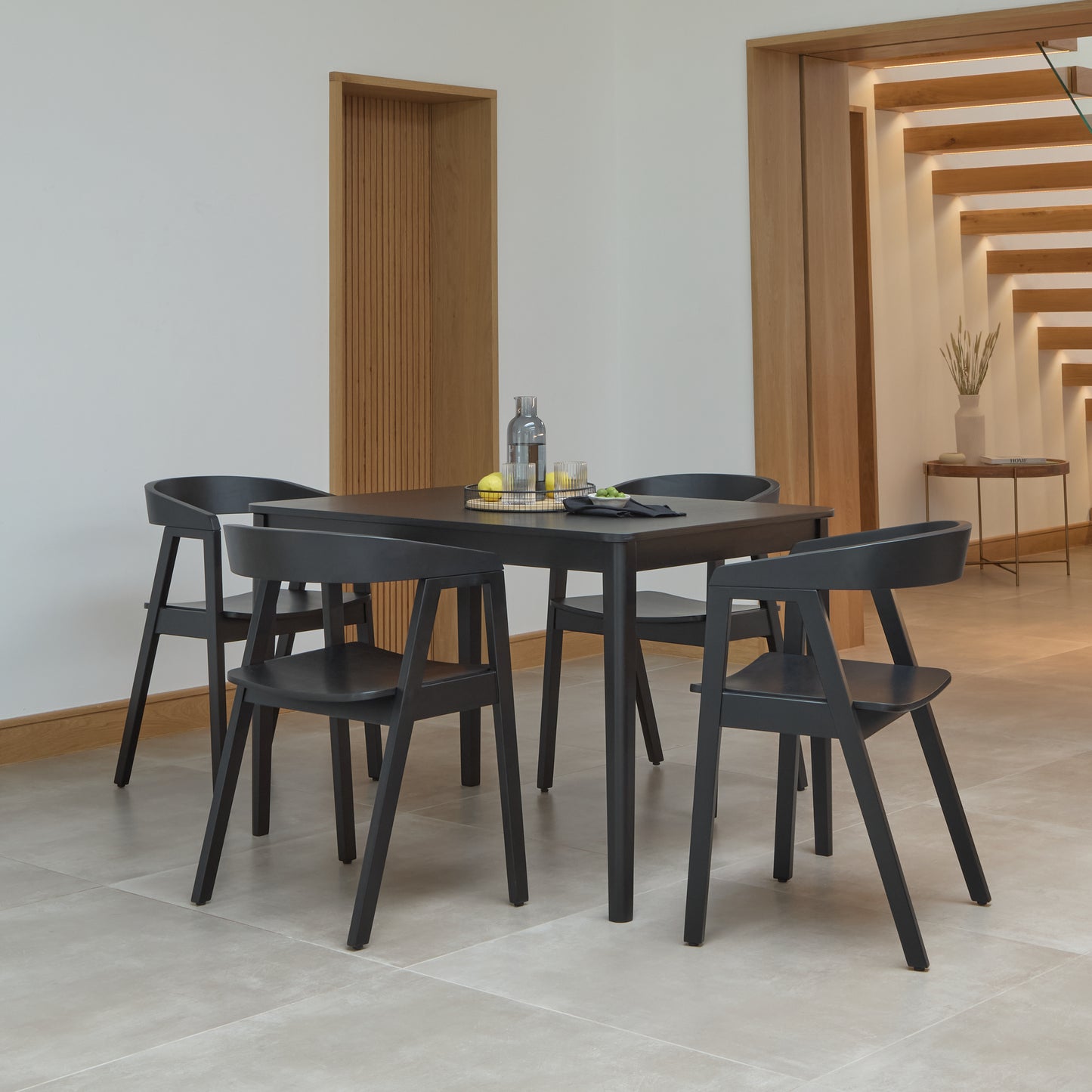 Paul Black Oak Extending Dining Table Set - 4 Seater - Ella Carver Chairs - Black Oak