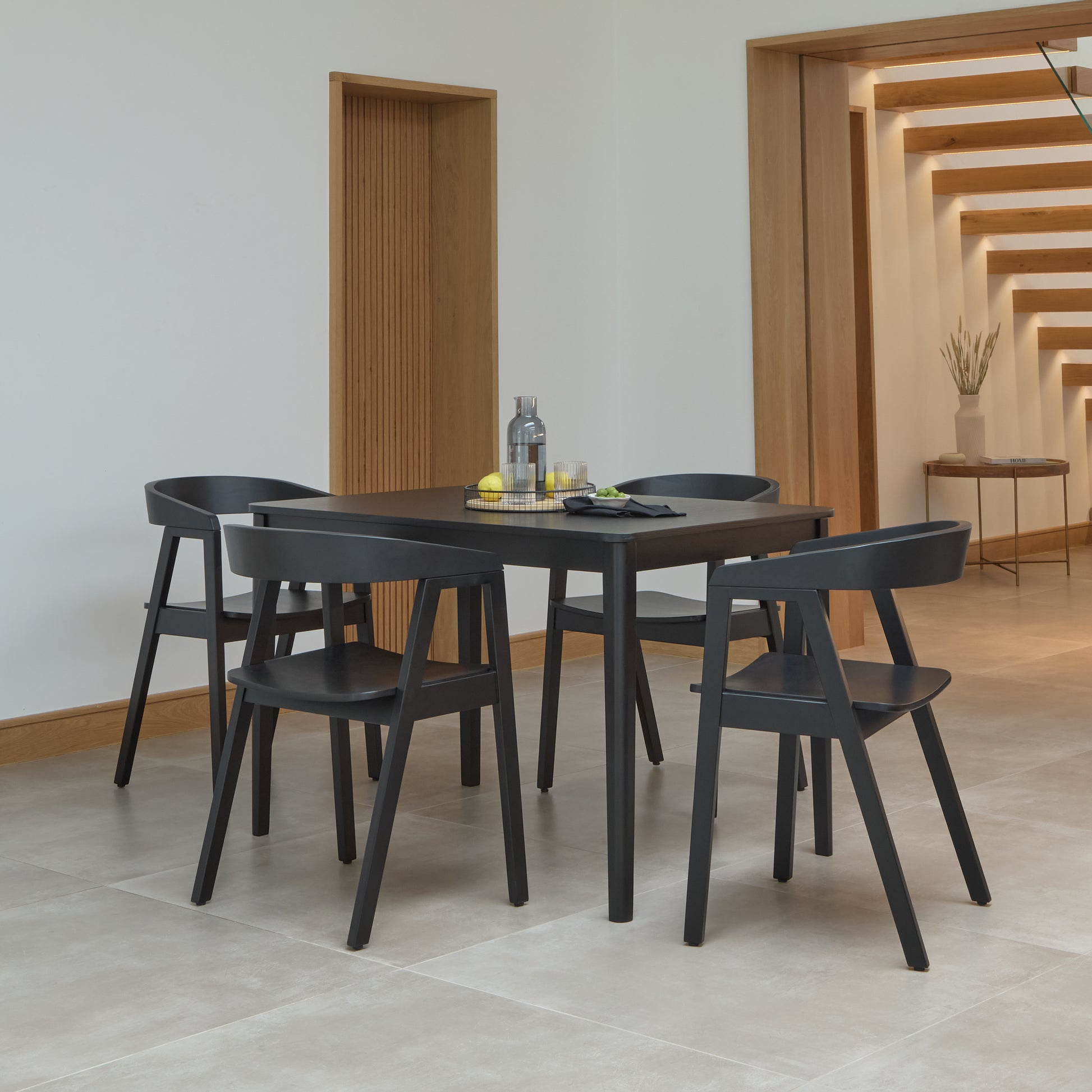 Paul Black Oak Extending Dining Table Set - 4 Seater - Ella Carver Chairs - Black Oak