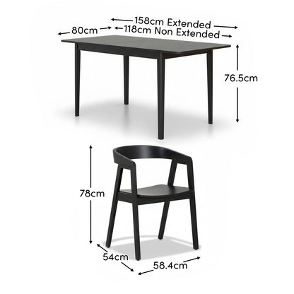 Paul Black Oak Extending Dining Table Set - 4 Seater - Ella Carver Chairs - Black Oak