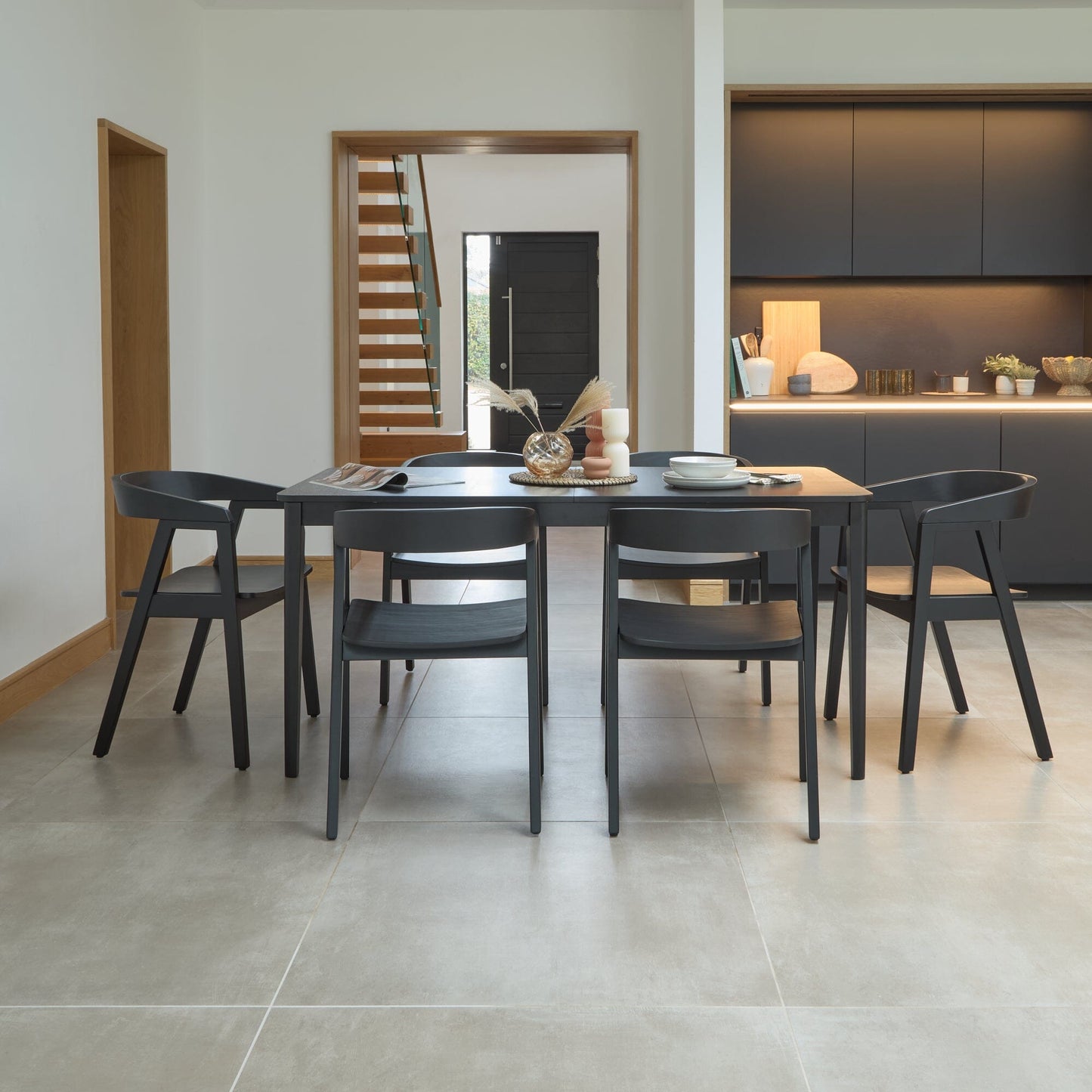Paul Black Oak Extending Dining Table Set - 6 Seater - Ella Black Oak Carver Chairs- Laura James