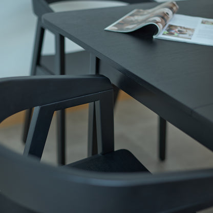 Paul Black Oak Extending Dining Table Set - 6 Seater -  Ella Fawn Linen Carver Chairs - Black Oak Legs - Laura James