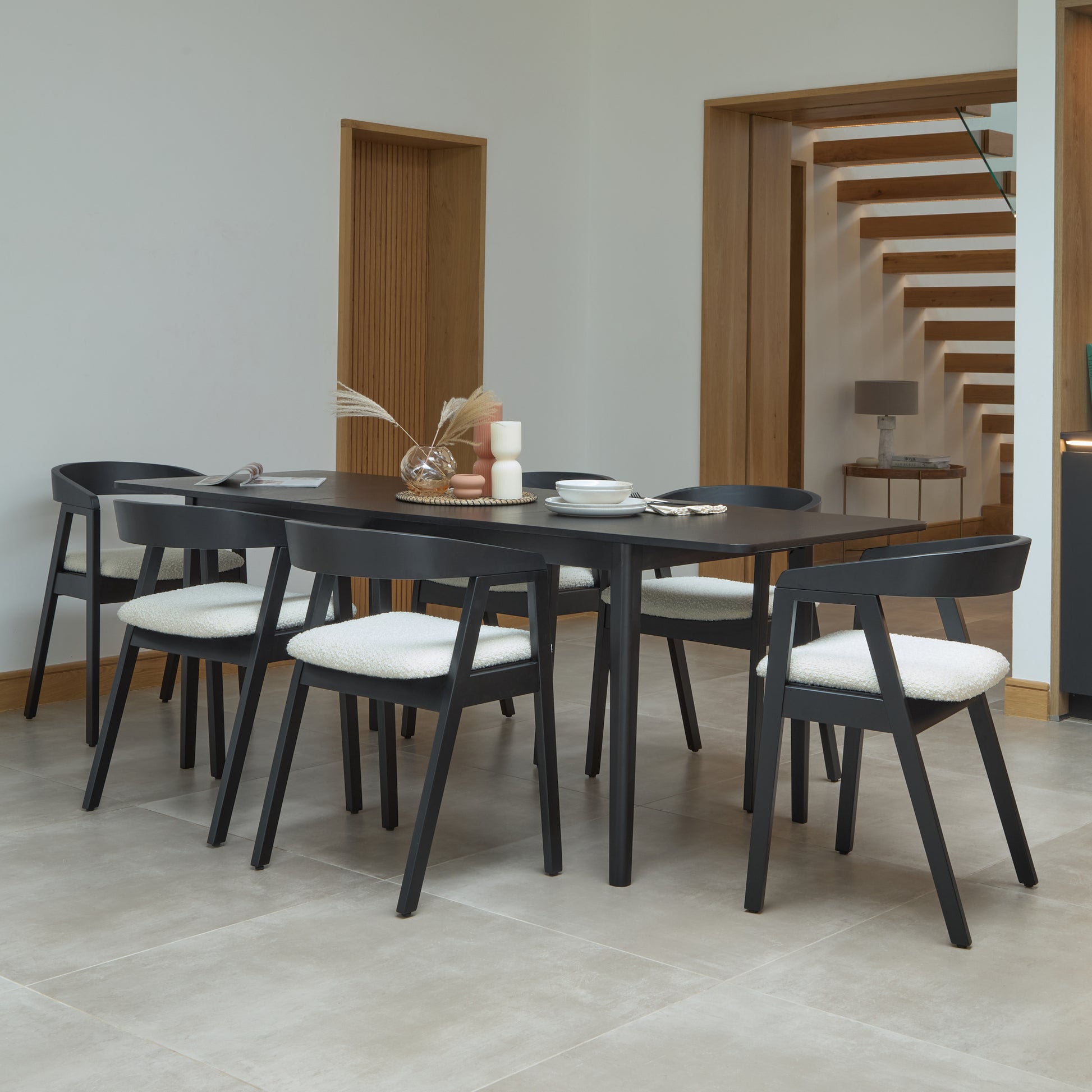 Paul_160-220cm_Extending_Dining_Table_Black_Oak_Ella_Carver_Black_Dining_Chairs_Off_White_Boucle-31 - Laura James