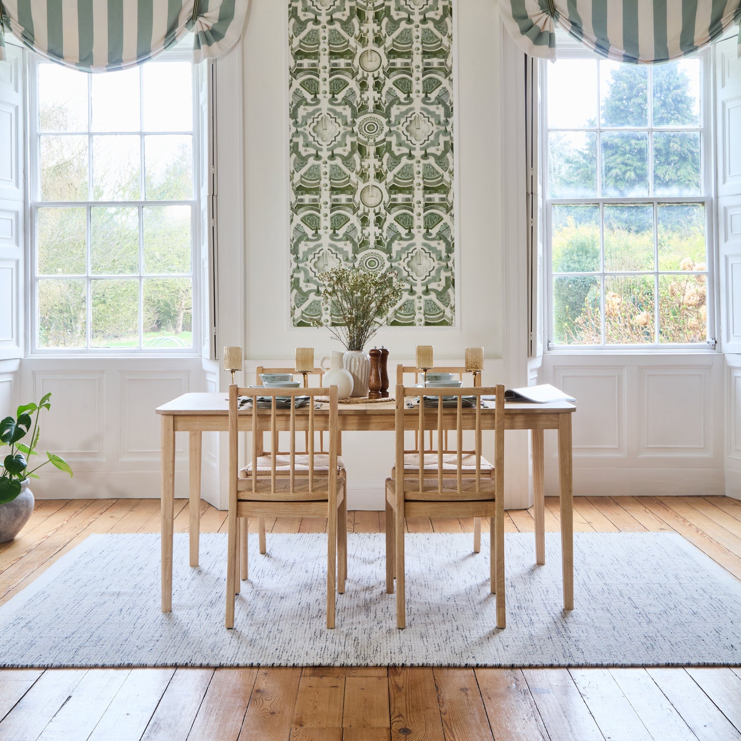 Paul 160-220cm Whitewash Oak Extending Dining Table Set - 4 Seater - Tilly Wood String Dining Bench - Laura James