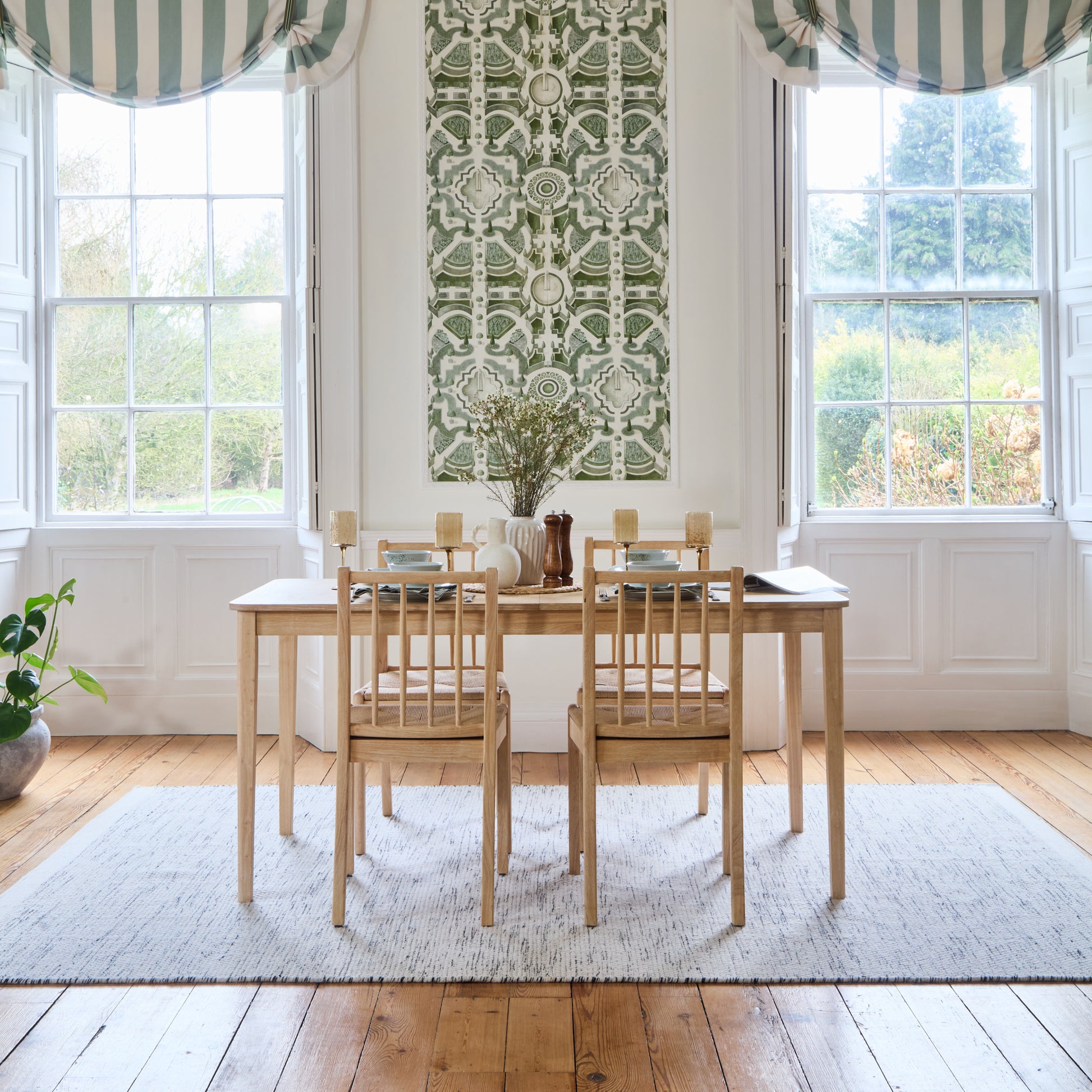 Paul 160-220cm Whitewash Oak Extending Dining Table Set - 4 Seater - Tilly Wood String Dining Bench - Laura James