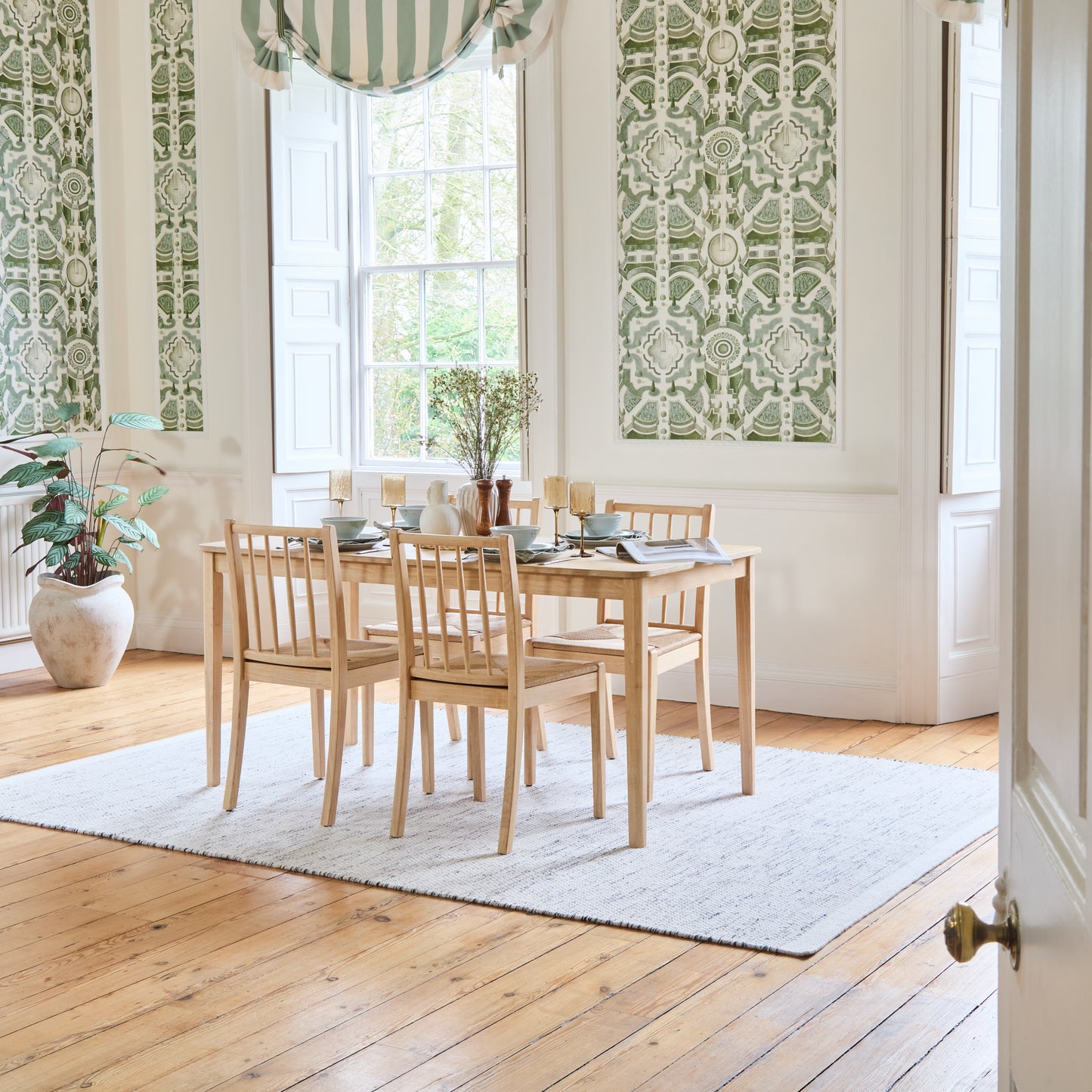 Paul 160-220cm Whitewash Oak Extending Dining Table Set - 4 Seater - Tilly Wood String Dining Bench - Laura James
