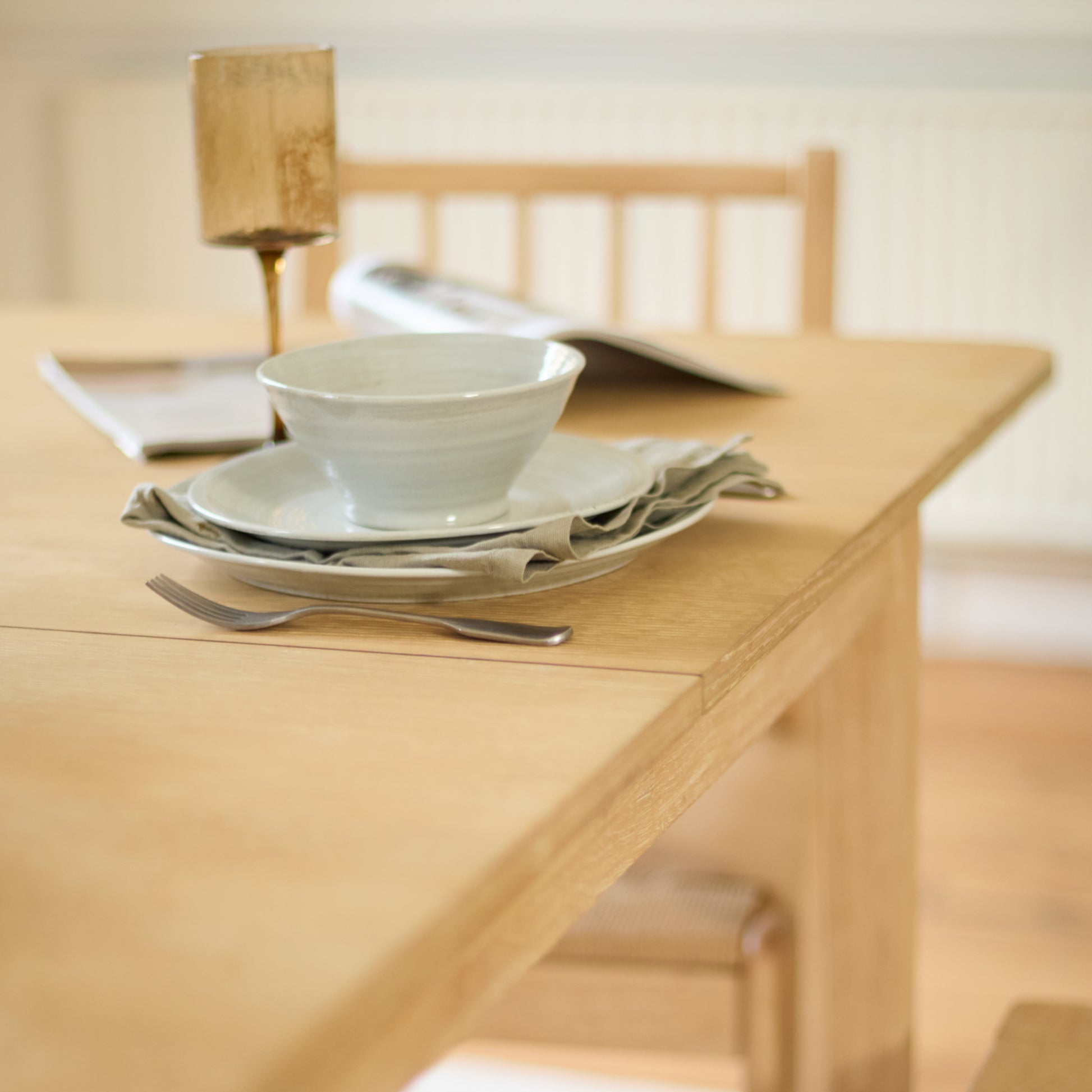 Paul 160-220cm Whitewash Oak Extending Dining Table Set - 4 Seater - Tilly Wood String Dining Bench - Laura James