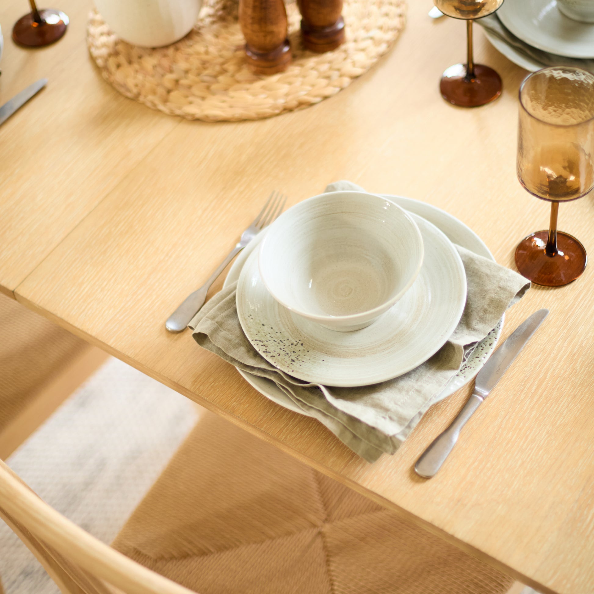 Paul 160-220cm Whitewash Oak Extending Dining Table Set - 4 Seater - Tilly Wood String Dining Bench - Laura James