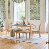 Paul 160-220cm Whitewash Oak Extending Dining Table Set - 6 Seater - 4 Tilly Wood String Dining Chair with 1 Tilly Wood String Dining Bench - Laura James 
