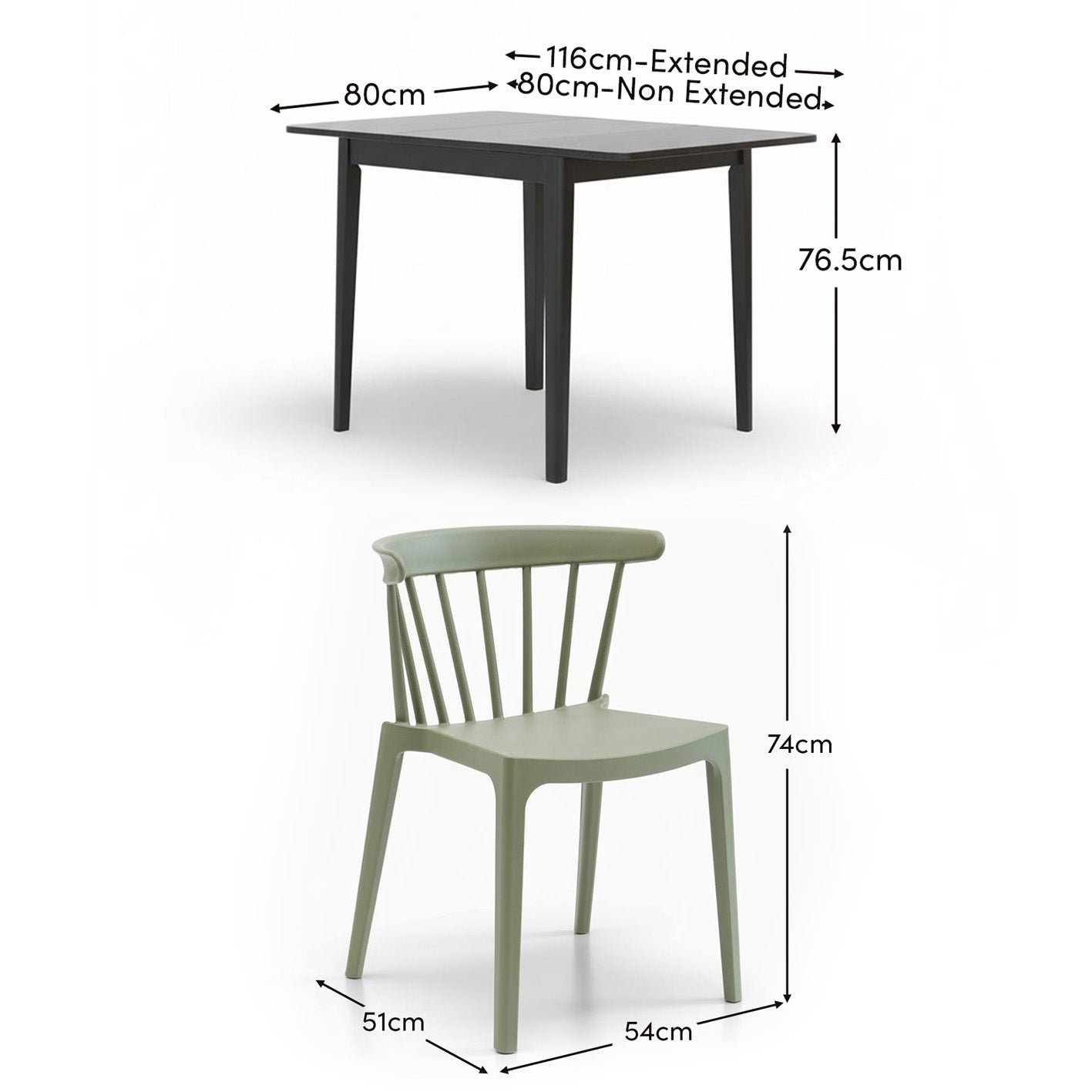 Paul Black Oak Extending Dining Table Set - 4 Seater - Agatha Olive Green Dining Chairs - Laura James 