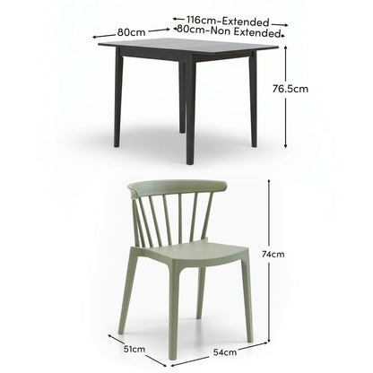 Paul Black Oak Extending Dining Table Set - 4 Seater - Agatha Olive Green Dining Chairs - Laura James 