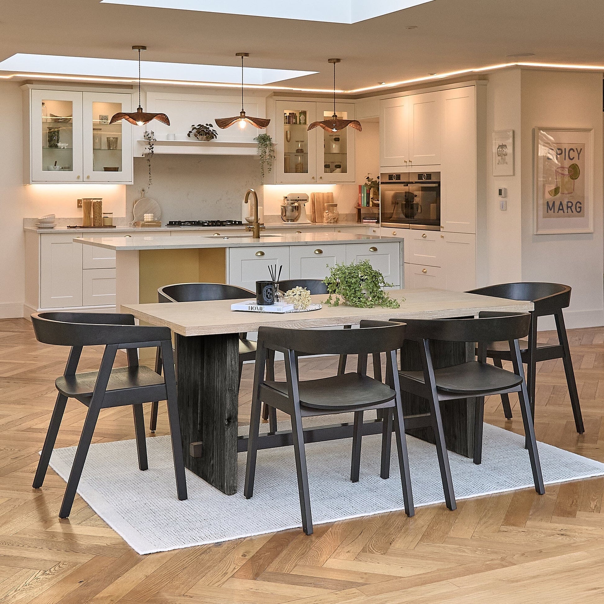 Priya Whitewash Rectangular Dining Table Set  -  6 -  Ella Wooden Chairs with Black Legs - Laura James 