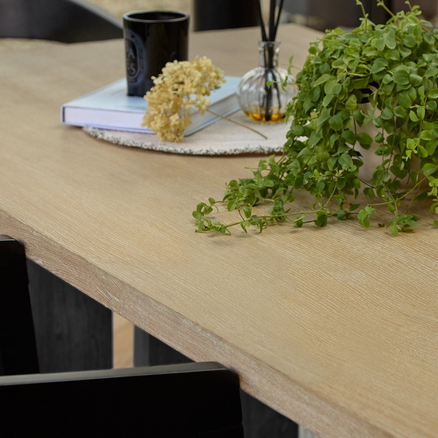 Priya Whitewash Wood Rectangular Dining Table with Black Legs - Laura James