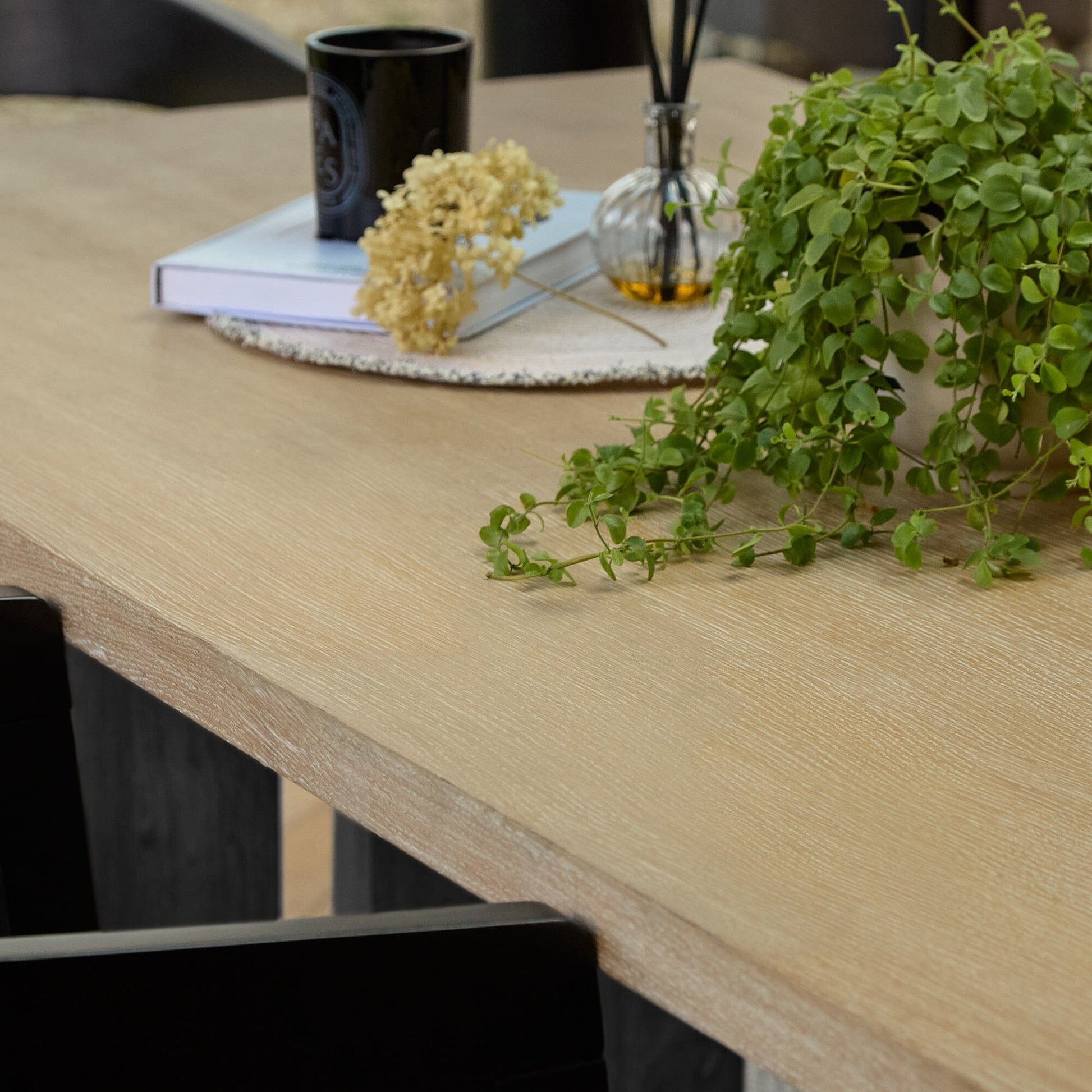 Priya Whitewash Wood Rectangular Dining Table with Black Legs - Laura James