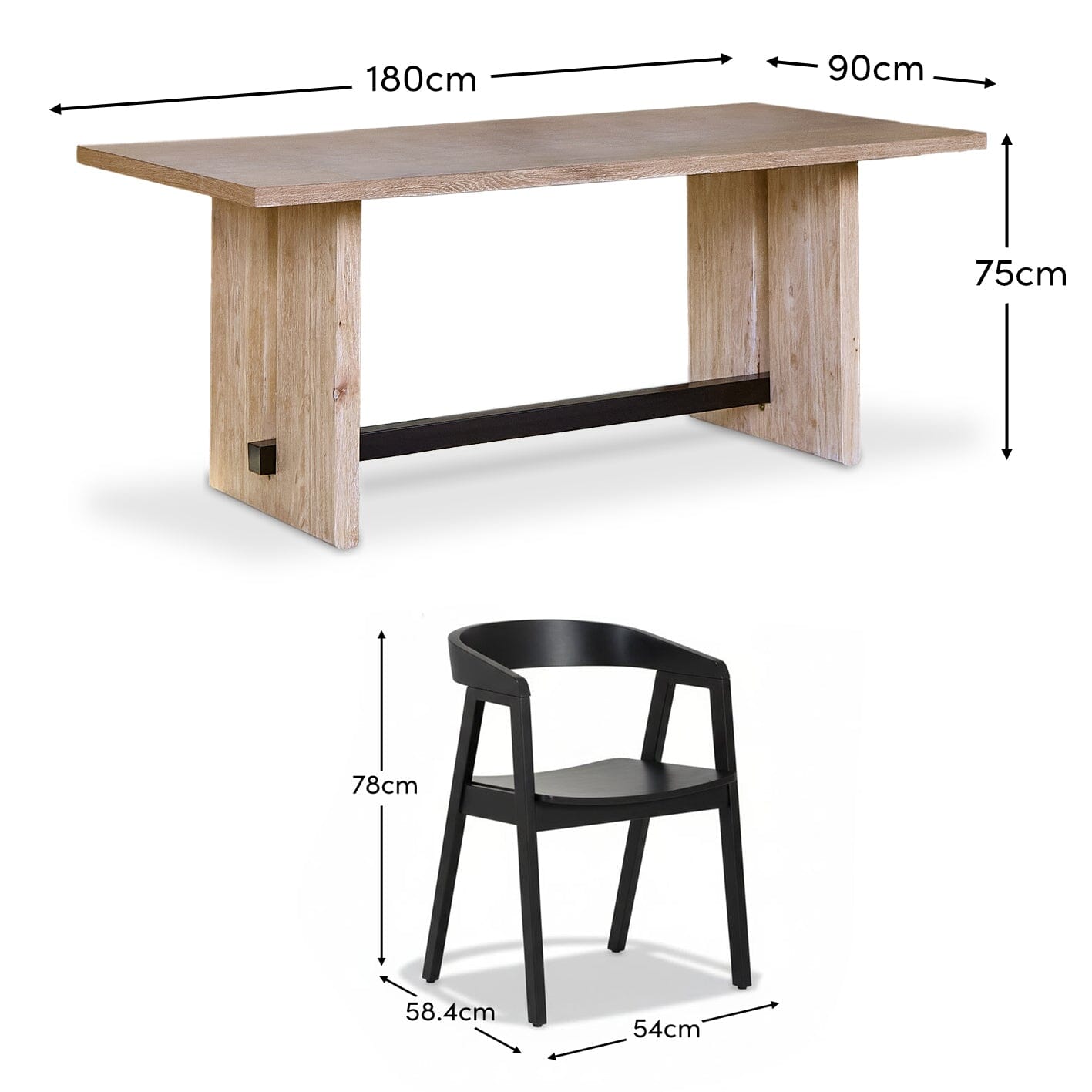 Priya 6 Seater Dining Table with Ella Black Armchairs - Laura James 