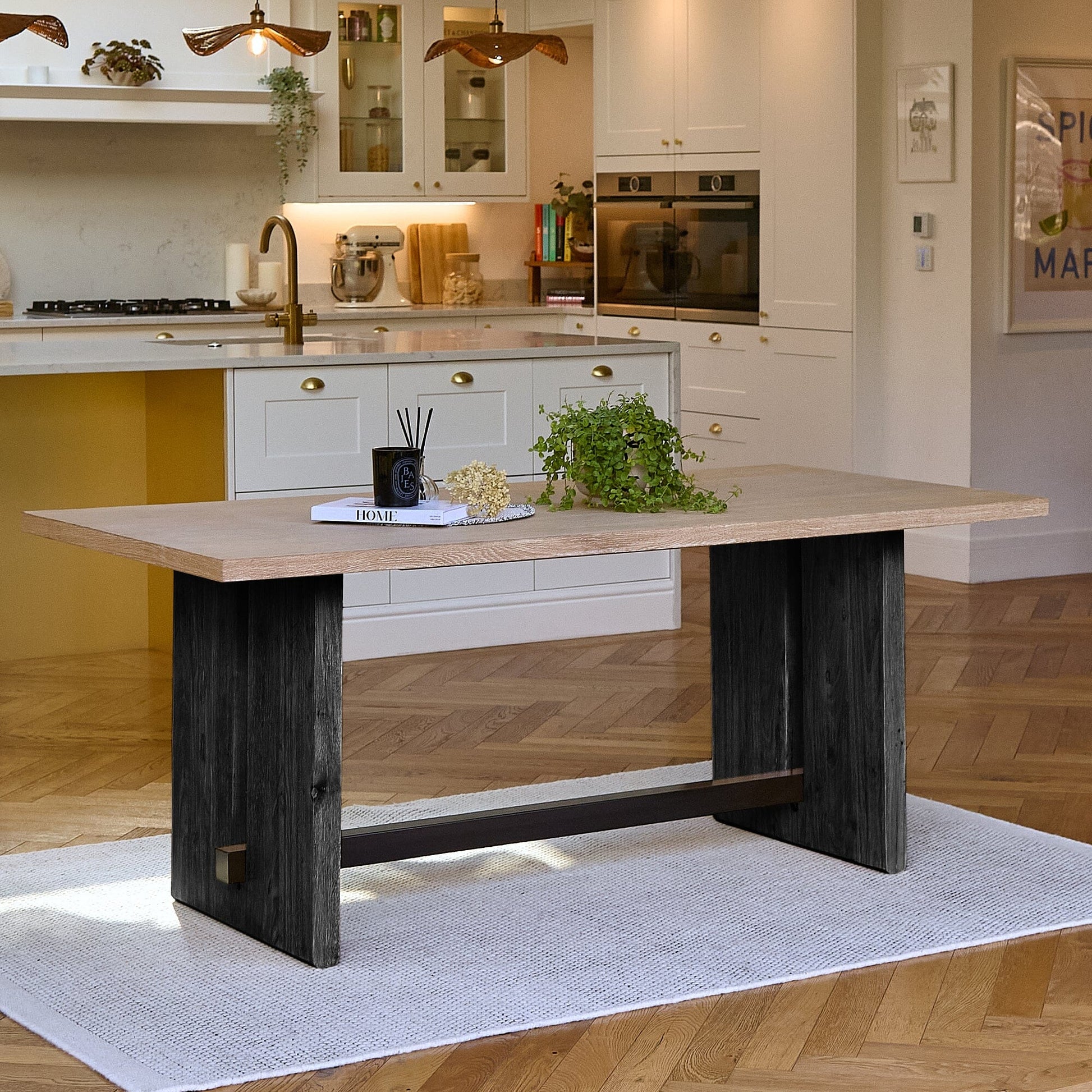 Priya Whitewash Wood Rectangular Dining Table with Black Legs - Laura James