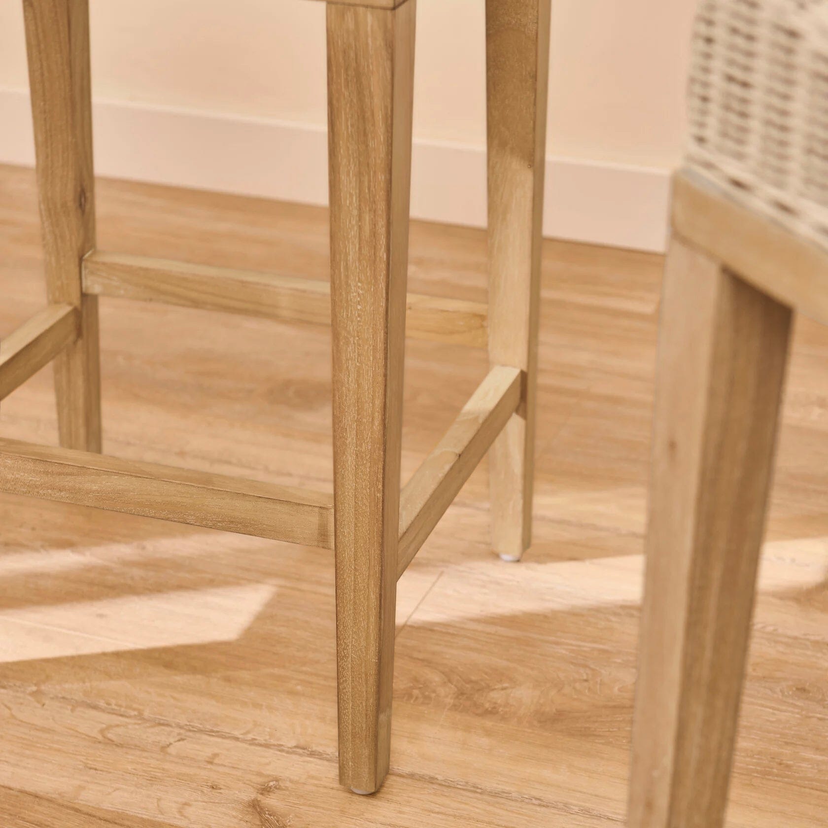 Reid Linen Grey Backless Bar Stools - Set of 2 - Whitewash Mindi Wood Legs - Laura James 