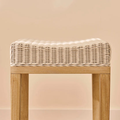 Reid Linen Grey Backless Bar Stools - Set of 2 - Whitewash Mindi Wood Legs - Laura James 