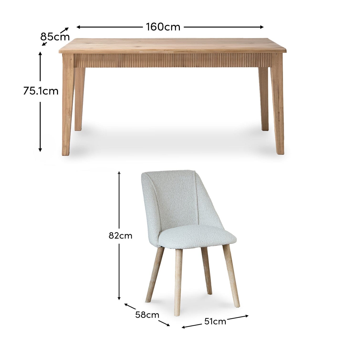 Raleigh Whitewash Oak Rectangular Dining Table Set - 6 Seater - Freya Oat Boucle Dining Chairs - Whitewash Oak Legs - Laura James