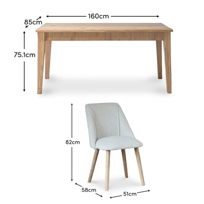 Raleigh Whitewash Oak Rectangular Dining Table Set - 6 Seater - Freya Oat Boucle Dining Chairs - Whitewash Oak Legs - Laura James