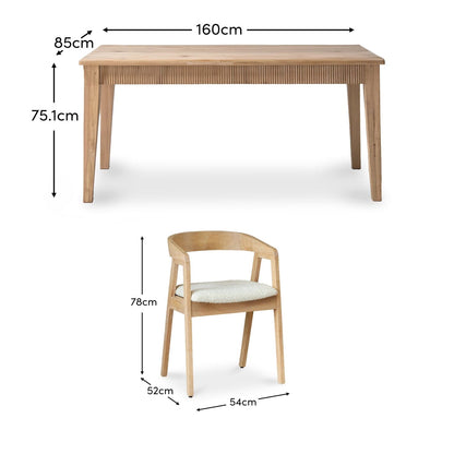 Raleigh Whitewash Dining Table Set - 6 Seater - Ella Whitewash Carver Chairs - Off White Boucle - Laura James