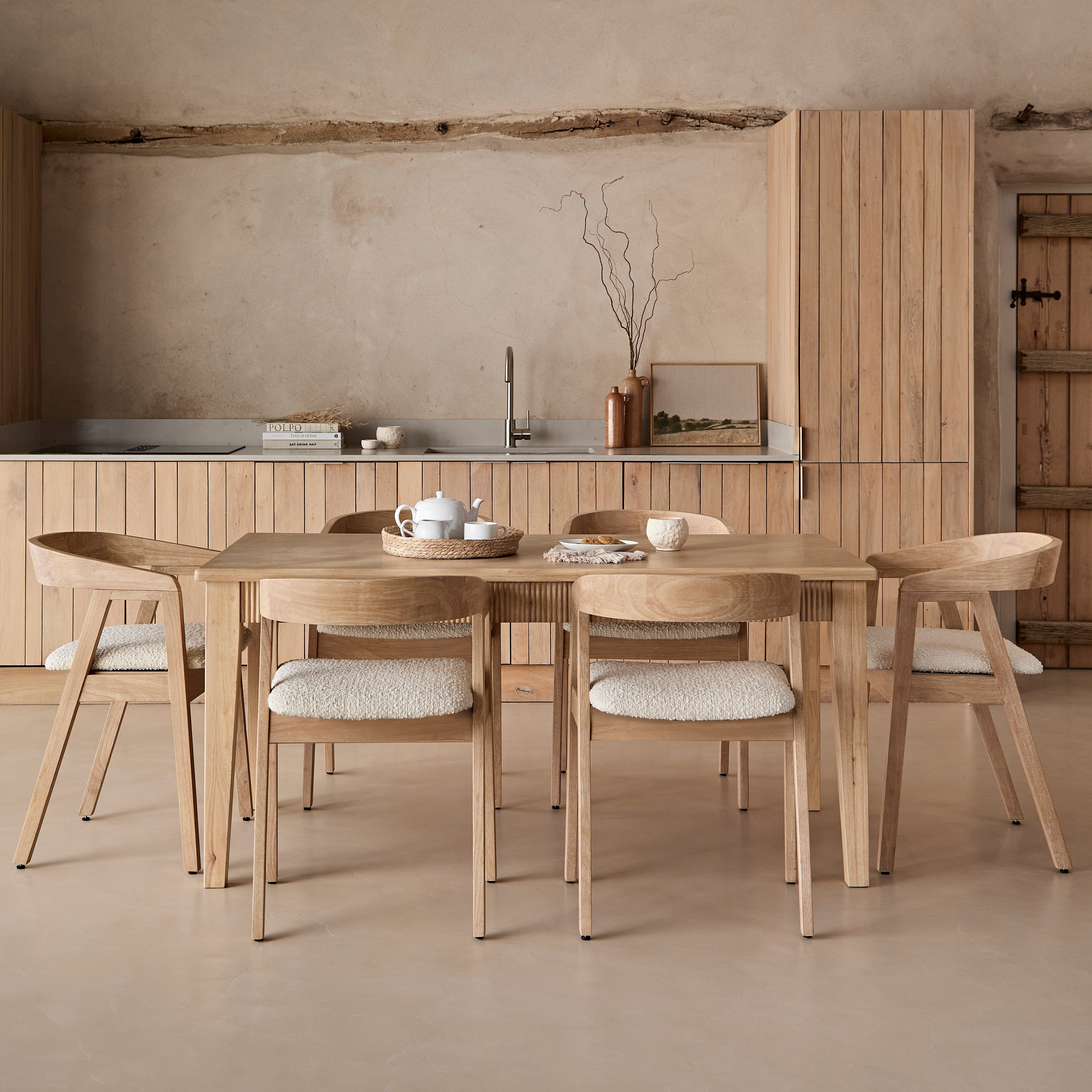 Ella Boucle Dining Armchairs - Set of 2 - Whitewash Oak Legs