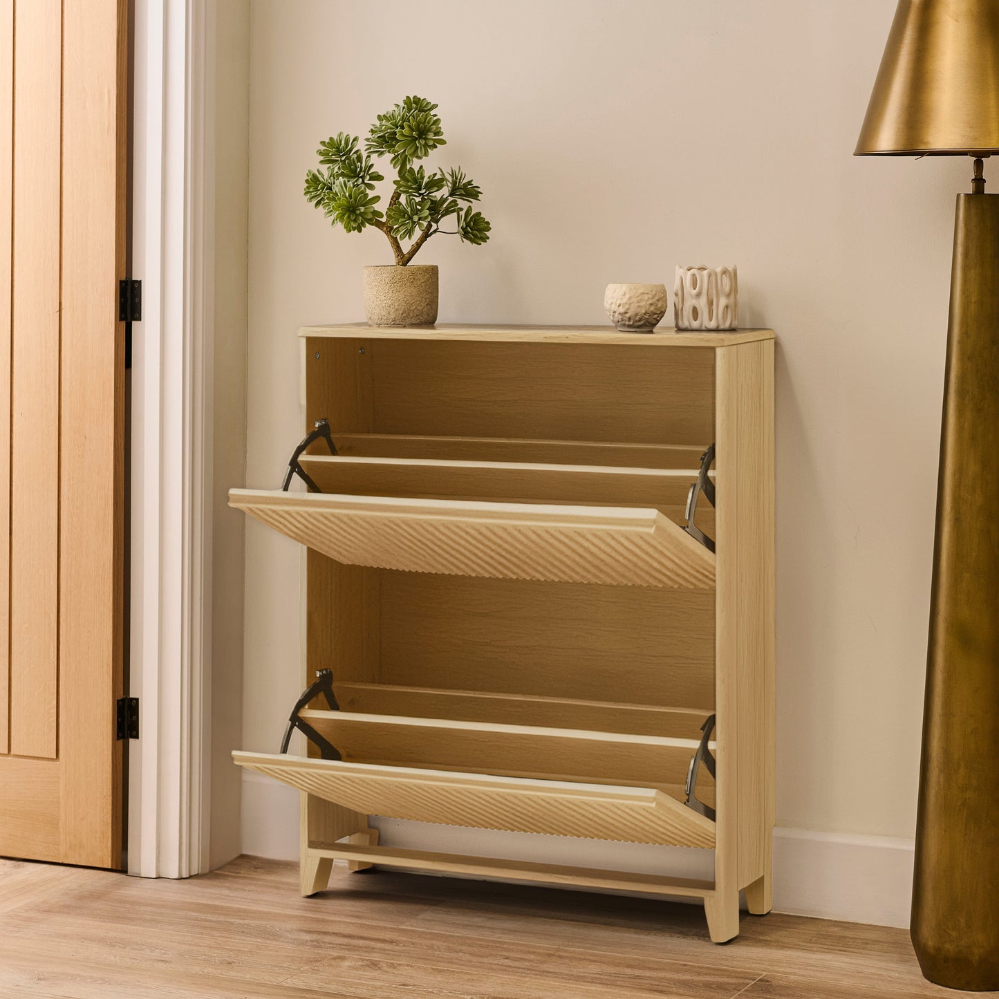 Raleigh 2 Door Shoe Cabinet - Whitewash- Laura James 