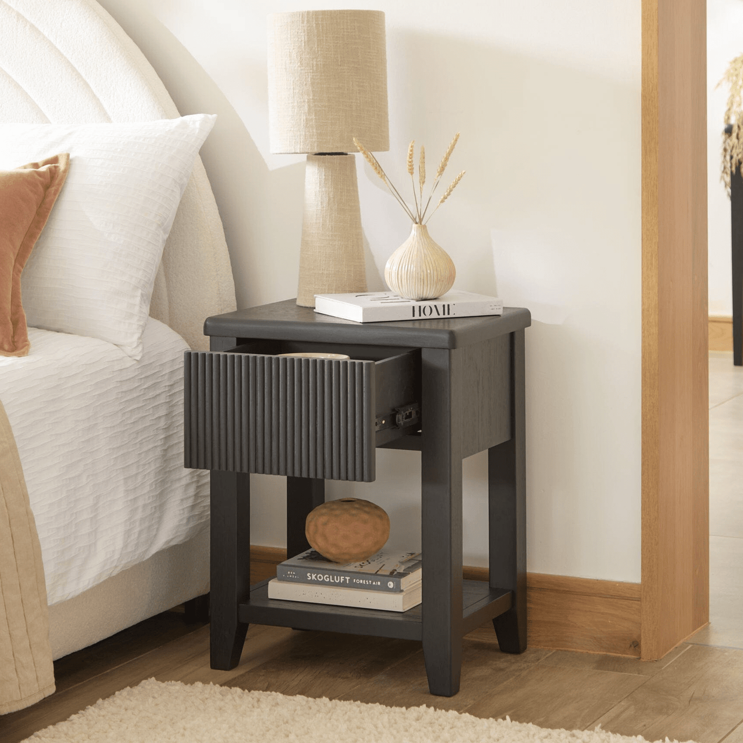 Raleigh Black 1 Drawer Bedside Table
