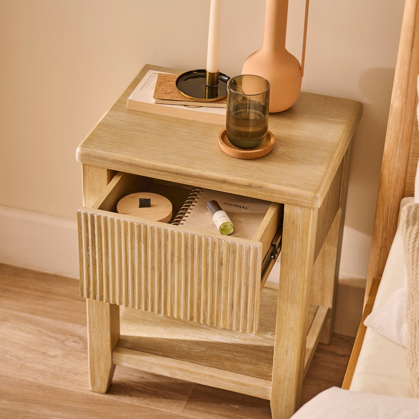 Raleigh 1 Drawer Bedside Table - Whitewash - Laura James 