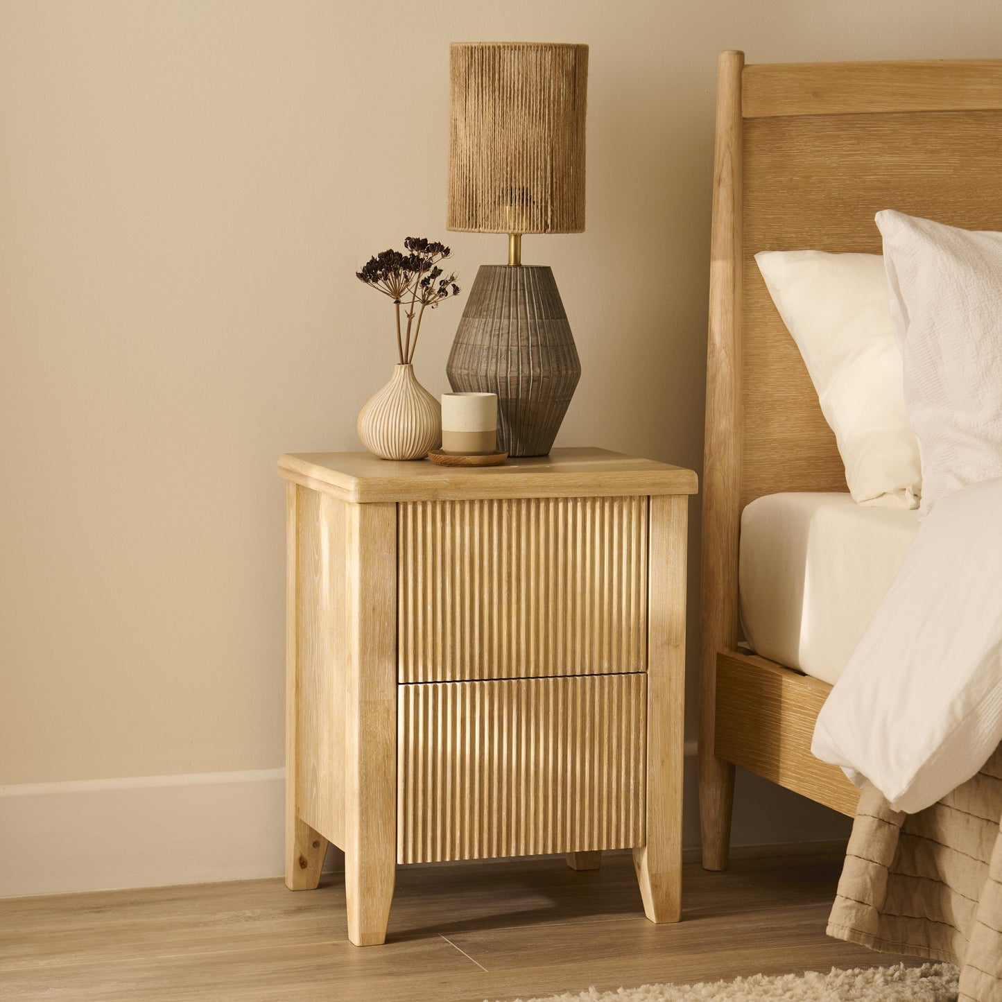 Raleigh 2 Drawer Bedside Table - Whitewash - Laura James 