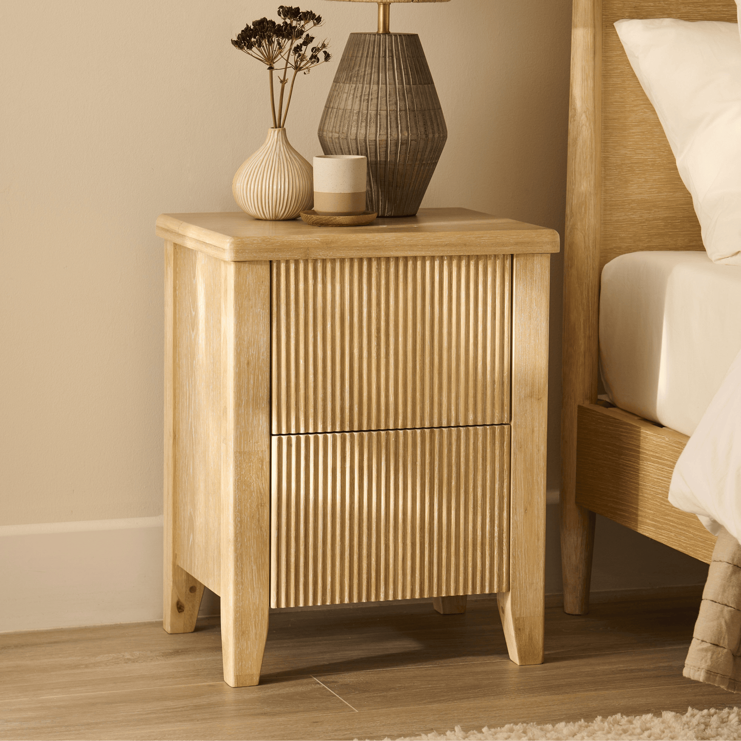 Raleigh 2 Drawer Bedside Table - Whitewash