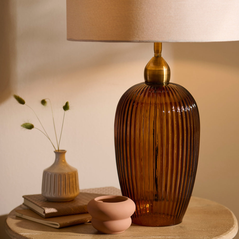 Ramsdell Dark Amber Glass Table Lamp Base - 31cm – Laura James
