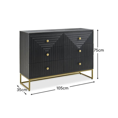 Rayna 6 Drawer Chest of Drawers - Jet Black - Laura James 