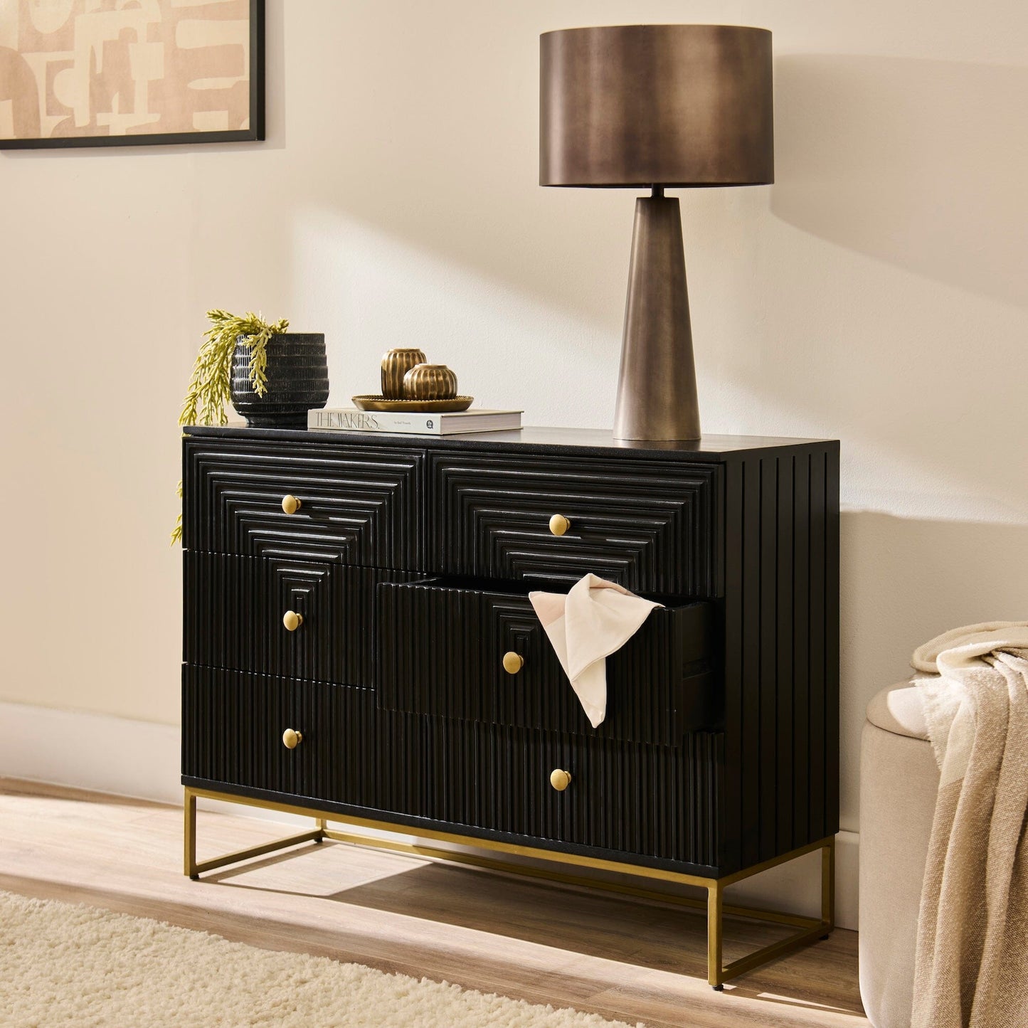 Rayna 6 Drawer Chest of Drawers - Jet Black - Laura James 
