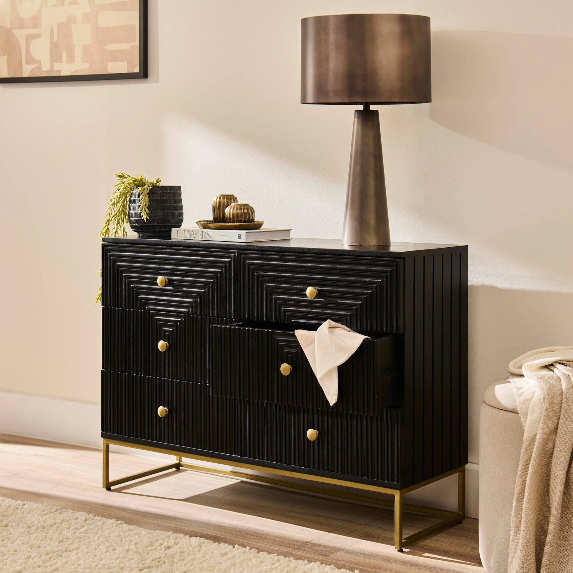 Rayna 6 Drawer Chest of Drawers - Jet Black - Laura James 