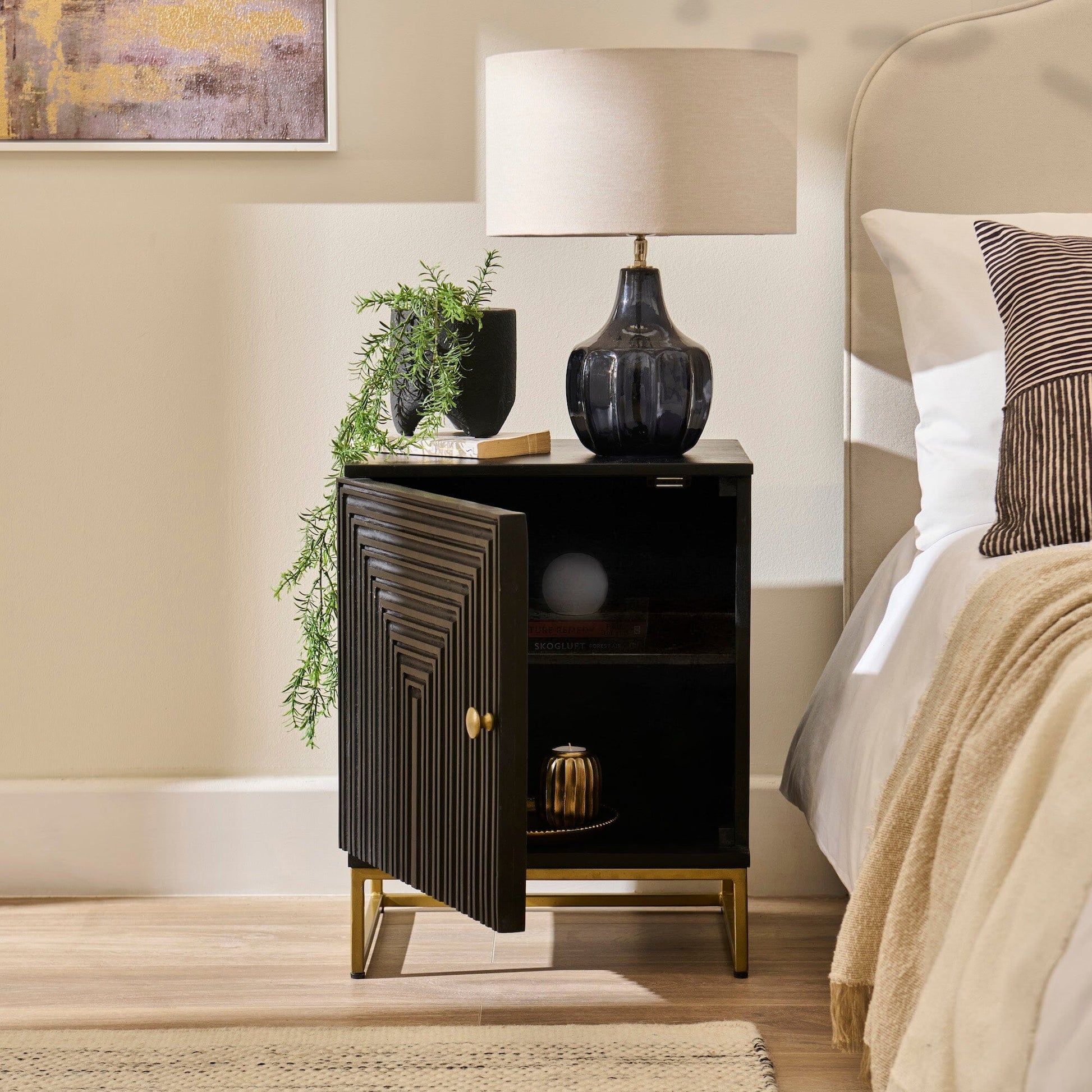 Rayna Black 1 Door Left Bedside Table - Laura James 