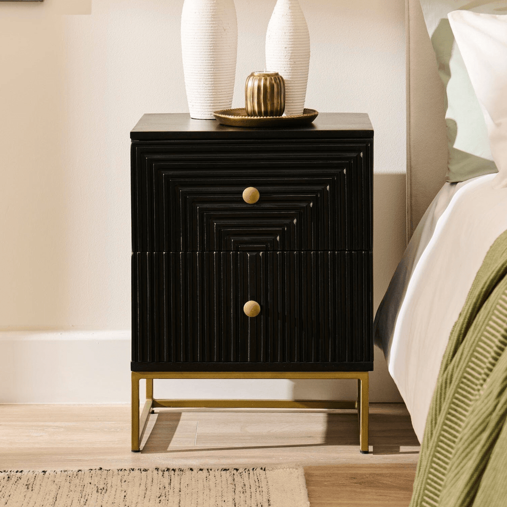 Rayna Jet Black 2 Drawer Bedside Table – Laura James