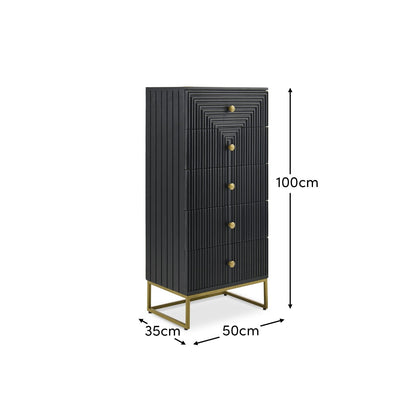 Rayna 5 Drawer Tallboy - Jet Black - Laura James