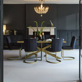 Rayna Black Dining Table Set - 6 Seater - Lola Black Dining Chairs - Gold Metal Legs
